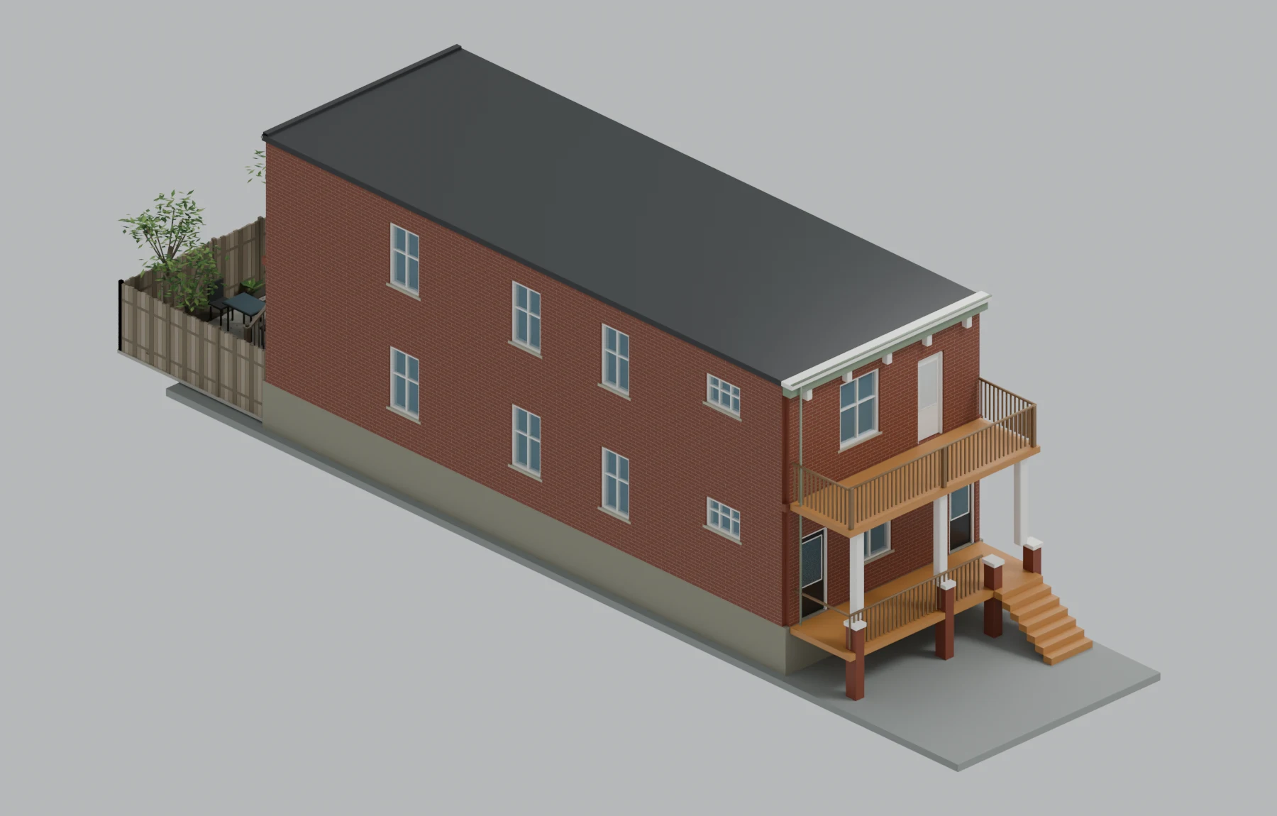 Upstairs apartment — 169 & 169A — building exterior, illustrative furnished cutaway